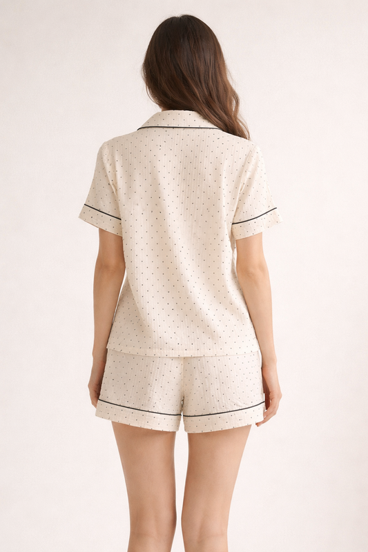 Pyjama Femme en Gaze de Coton à Pois – Ensemble Nuit Court ou Long