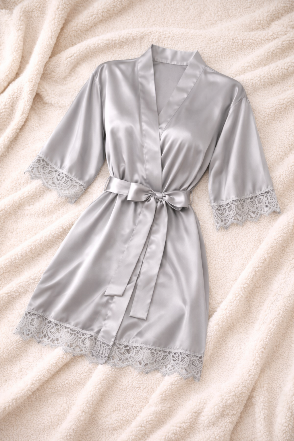 Robe de Nuit Satinée – Kimono Élégant Femme blanc
