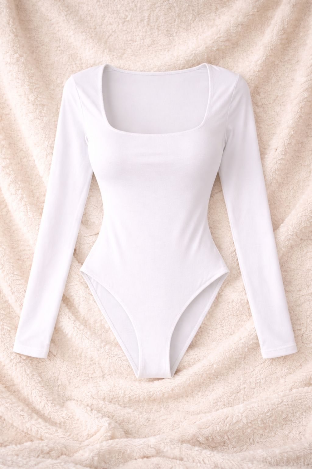 Body Col Carré Manches Longues – Coupe Ajustée Femme blanc