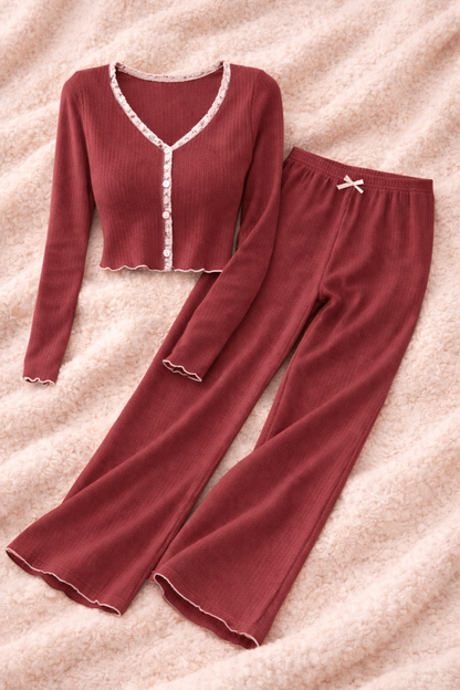 Ensemble Côtelé Maison – Pyjama Femme Élégant et Confortable rouge 
